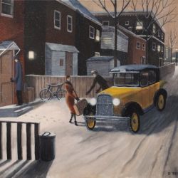 Couple Takes Yellow Taxi Vintage 1930s Scene 